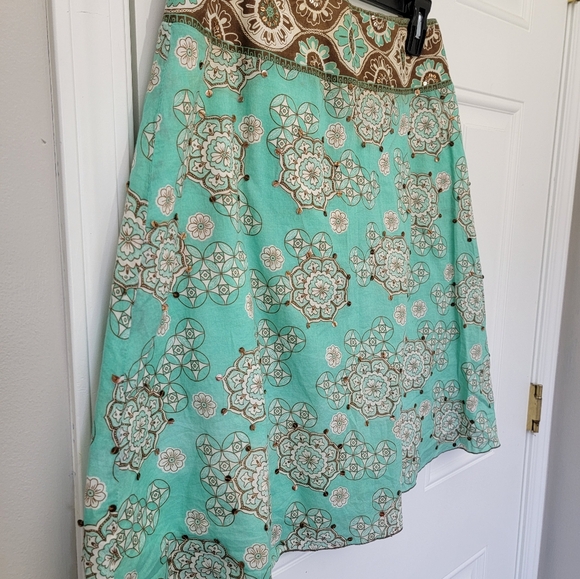 New York And Company Turquoise Brown A Line Boho Lined Skirt Sequins Size 6 - Picture 2 of 10